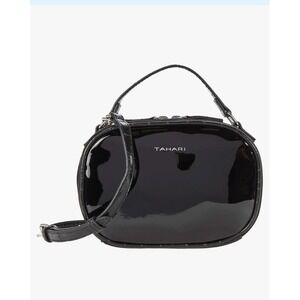 Tahari Laguna Crossbody Bag Black Vegan Patent Leather Handbag Camera Bag NEW